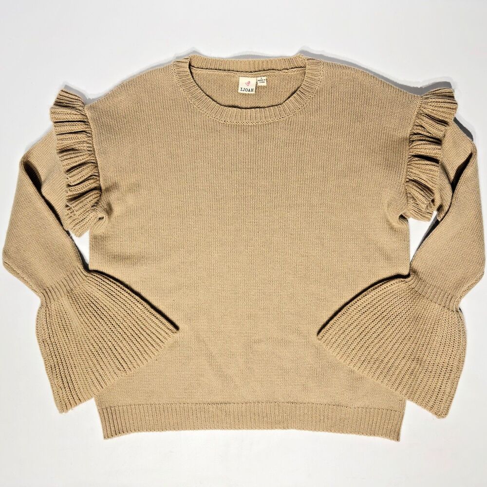 IJOAH Beige Mohair Wool Blend Ruffle Bell Sleeve Sweater Women Size S